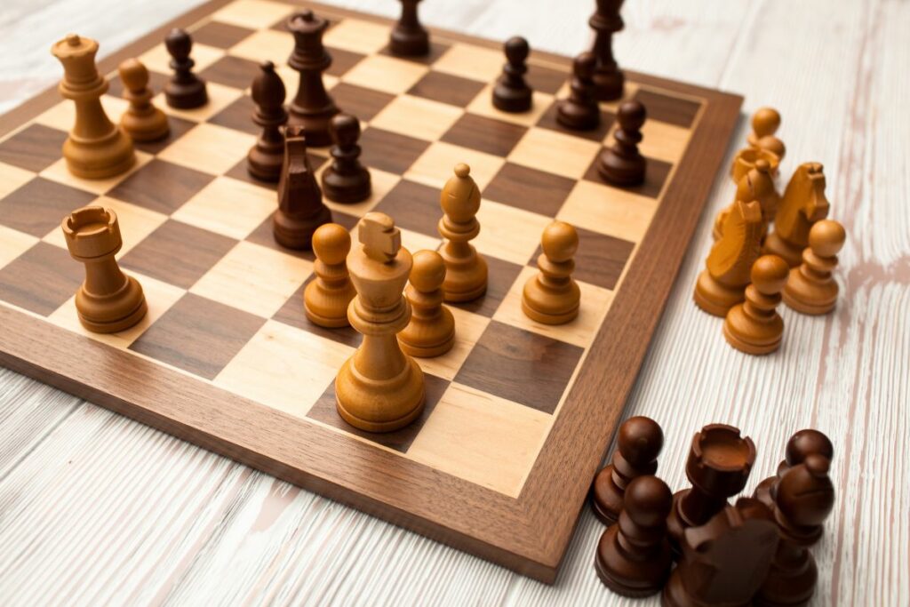 chess game on a wooden board 